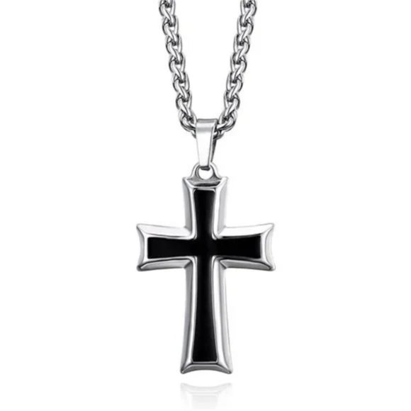 New Mens Stainless Steel Cross Pendant Necklace Basket Chain - Picture 2 of 6